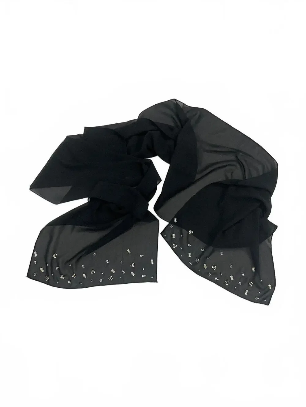 Black Chiffon Scarf Evening Wrap Beaded